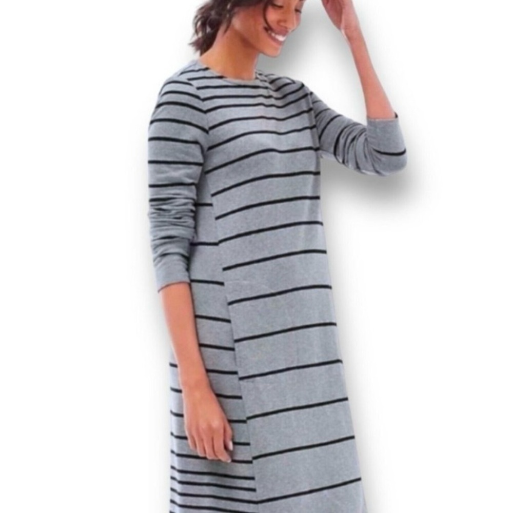 J. Jill Black French Terry A - Line Long Sleeve Dress, White Stripes, Size XS